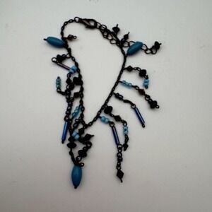 Beaded Bracelet Blue Beads Tone‎ Black Beads Classic Flow Drop Boho